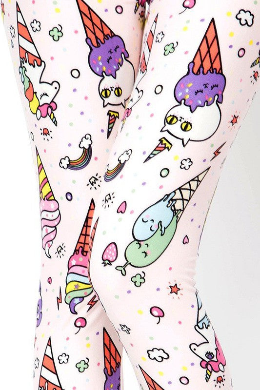 PLUS-J215 PLUS SIZE SWEET ICE CREAM PRINT FULL LEGGINGS