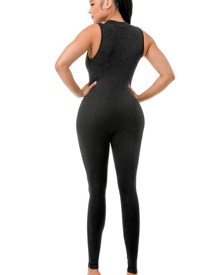 JS99MW MINERAL WASH HALF ZIP CATSUIT
