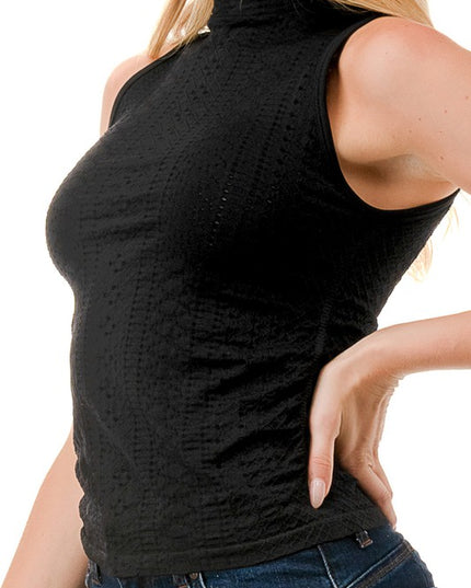 NT62 Textured Mock Neck Top – Fitted Stretch Basic Top