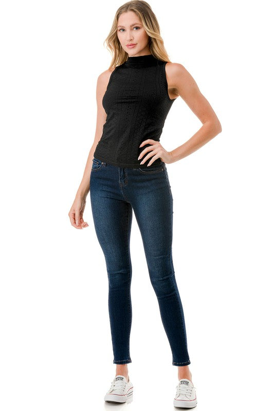 NT62 Textured Mock Neck Top – Fitted Stretch Basic Top