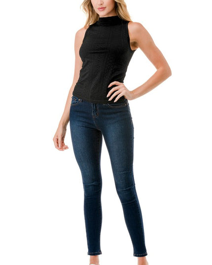 NT62 Textured Mock Neck Top – Fitted Stretch Basic Top