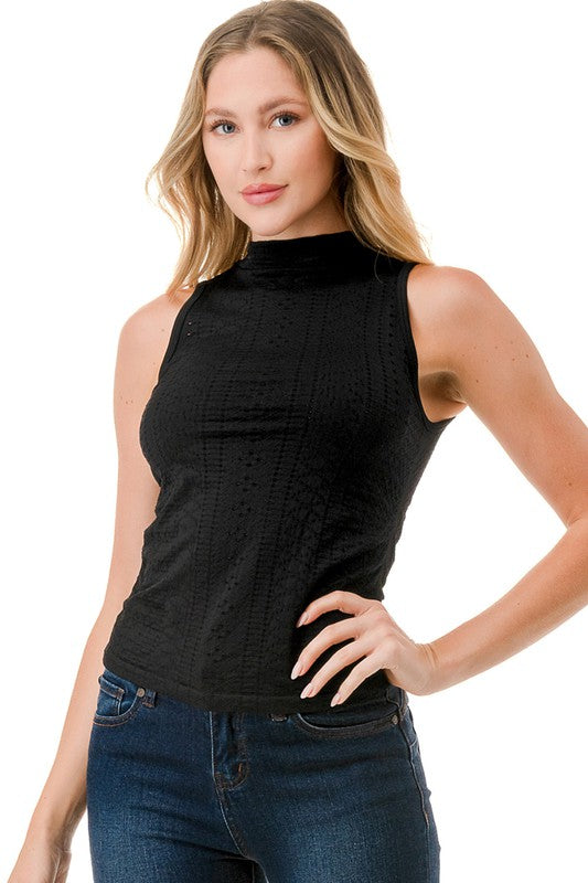 NT62 Textured Mock Neck Top – Fitted Stretch Basic Top