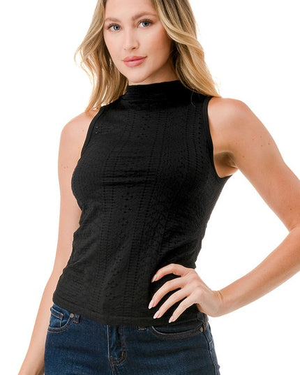 NT62 Textured Mock Neck Top – Fitted Stretch Basic Top