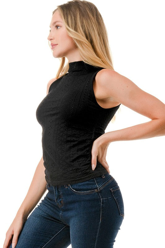 NT62 Textured Mock Neck Top – Fitted Stretch Basic Top