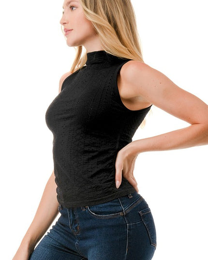 NT62 Textured Mock Neck Top – Fitted Stretch Basic Top