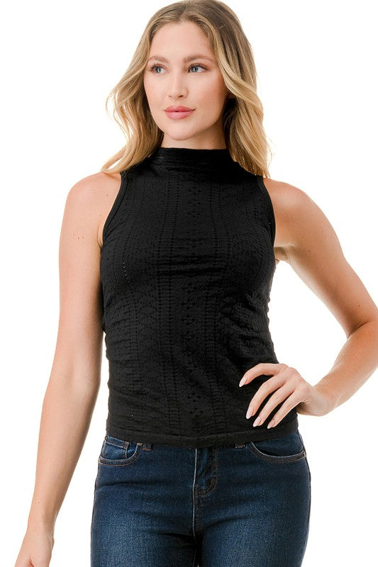 NT62 Textured Mock Neck Top – Fitted Stretch Basic Top