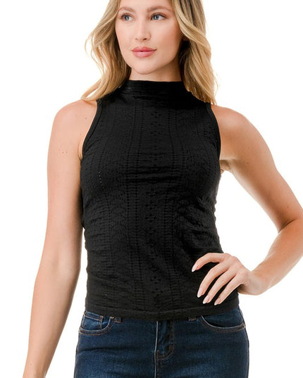 NT62 Textured Mock Neck Top – Fitted Stretch Basic Top