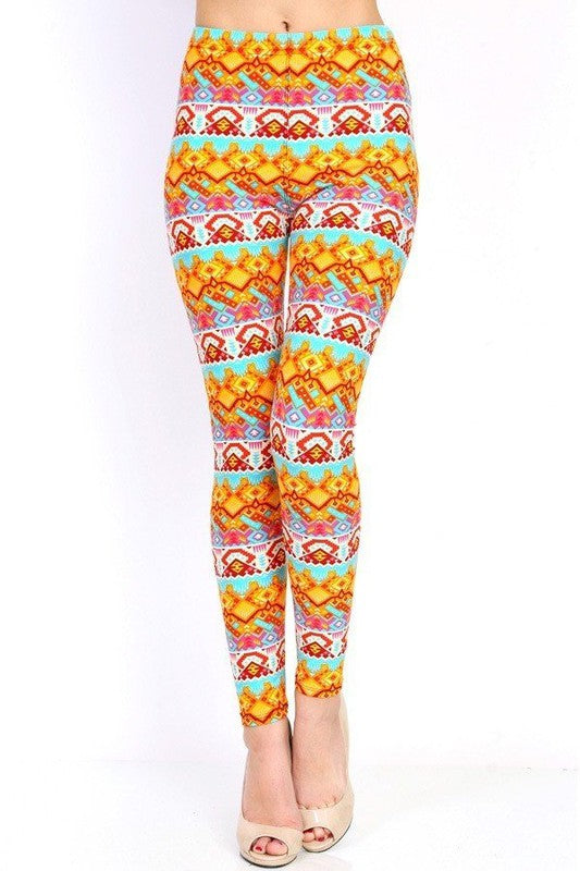 KIDS N144 KIDS ETHNIC PRINT BRUSHED LEGGINGS