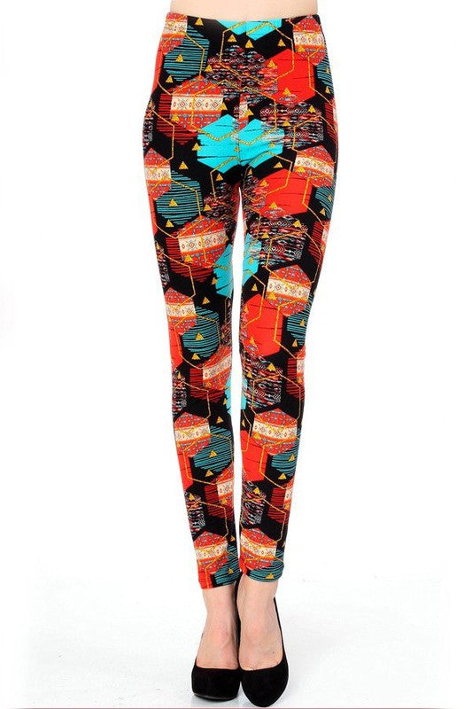 KIDS N251 KIDS BUTTERY SOFT GEOMETRICAL PRINT FULL LEGGINGS