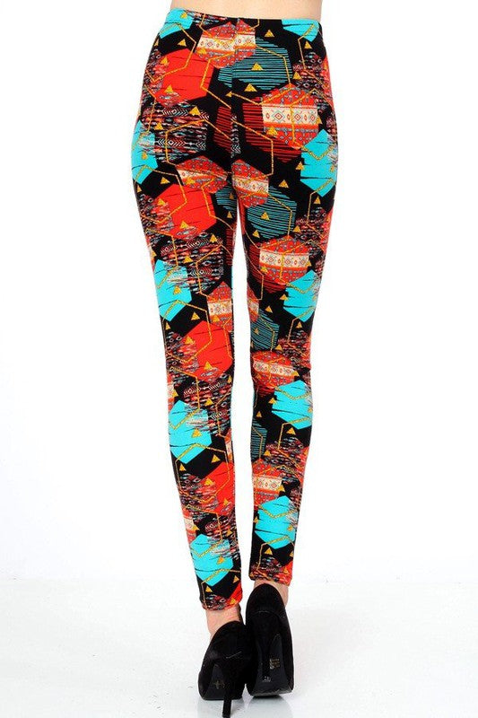 KIDS N251 KIDS BUTTERY SOFT GEOMETRICAL PRINT FULL LEGGINGS