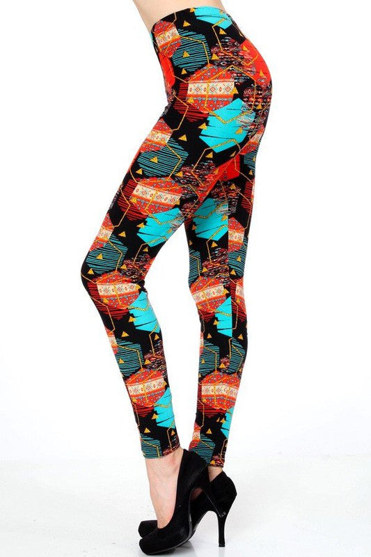 KIDS N251 KIDS BUTTERY SOFT GEOMETRICAL PRINT FULL LEGGINGS