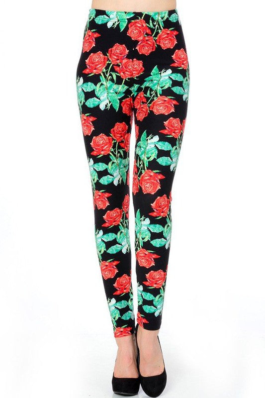 KIDS N236 KIDS BUTTERY SOFT ROSE PRINT FULL LEGGINGS