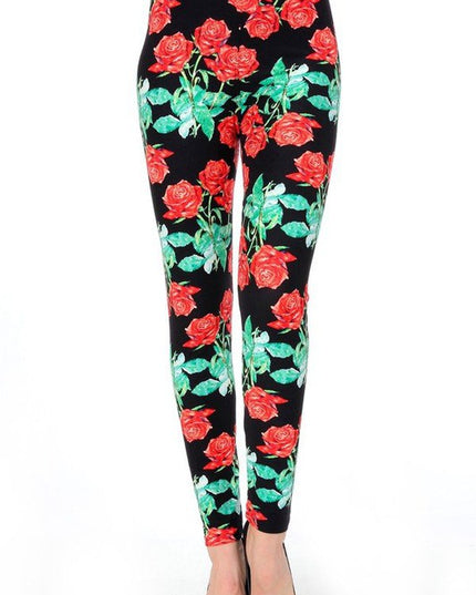 KIDS N236 KIDS BUTTERY SOFT ROSE PRINT FULL LEGGINGS