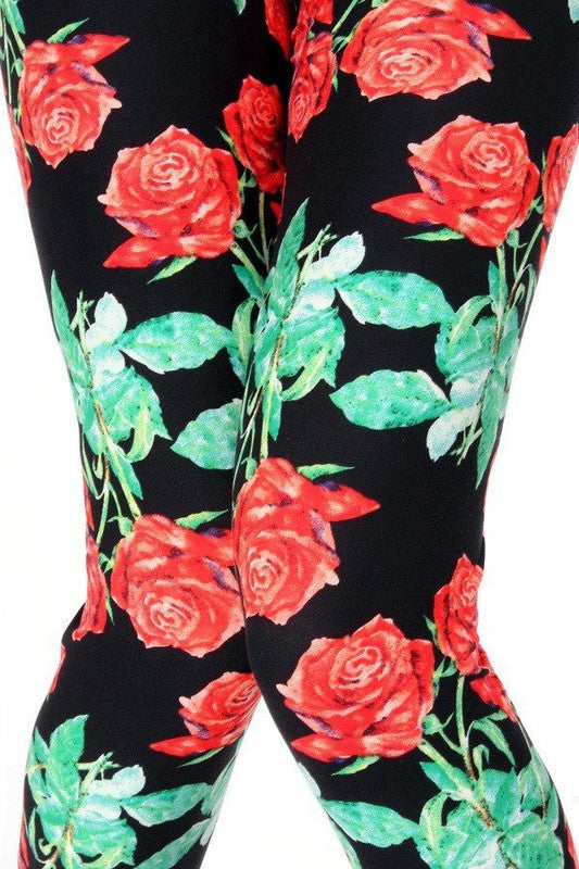 KIDS N236 KIDS BUTTERY SOFT ROSE PRINT FULL LEGGINGS