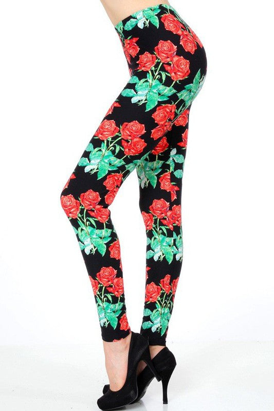 KIDS N236 KIDS BUTTERY SOFT ROSE PRINT FULL LEGGINGS