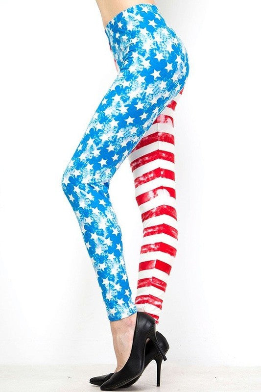 KIDS F240 KIDS AMERICAN FLAG PRINT BRUSHED LEGGINGS