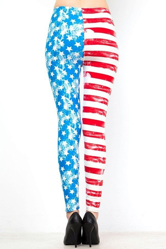 KIDS F240 KIDS AMERICAN FLAG PRINT BRUSHED LEGGINGS
