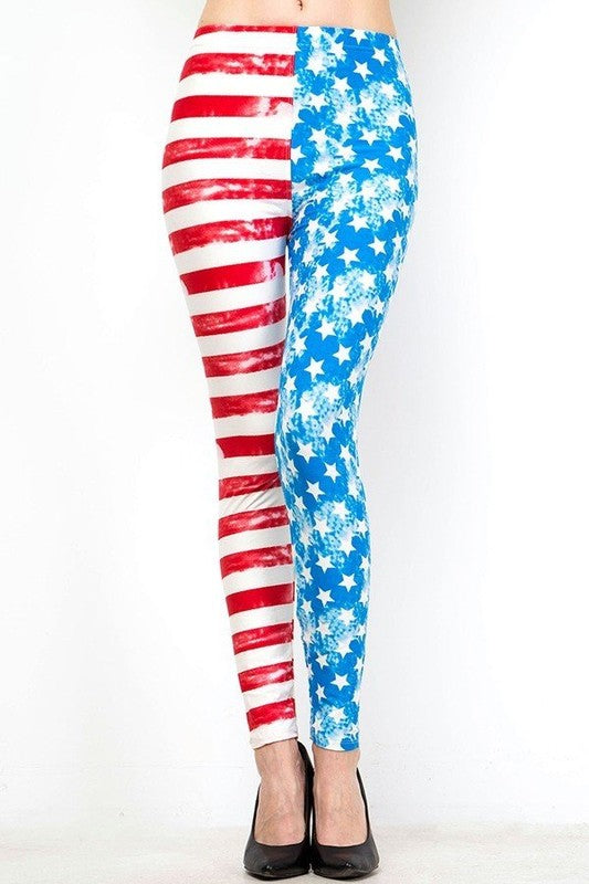 KIDS F240 KIDS AMERICAN FLAG PRINT BRUSHED LEGGINGS