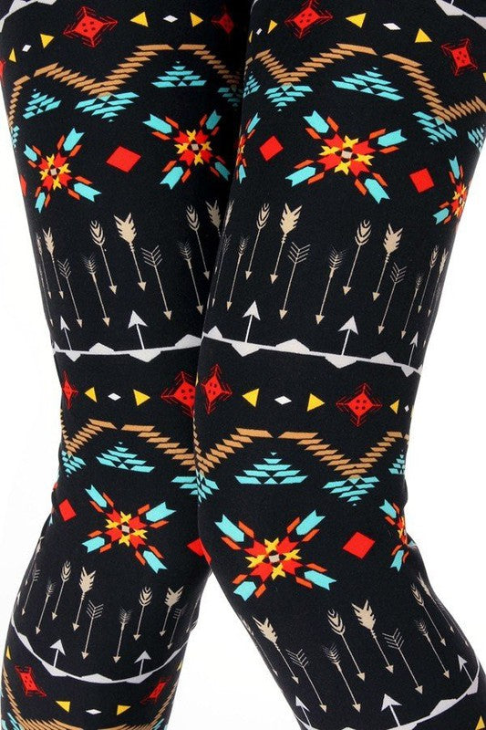 KIDS N237 KIDS BUTTERY SOFT TRIBAL PRINT FULL LEGGINGS