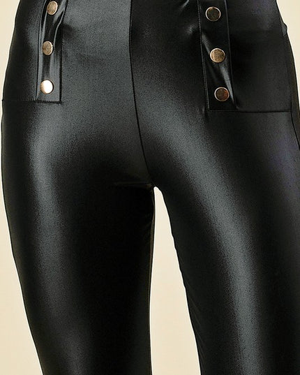 PU6BB BUTTON TRIMME VEGAN LEATHER LEGGINGS