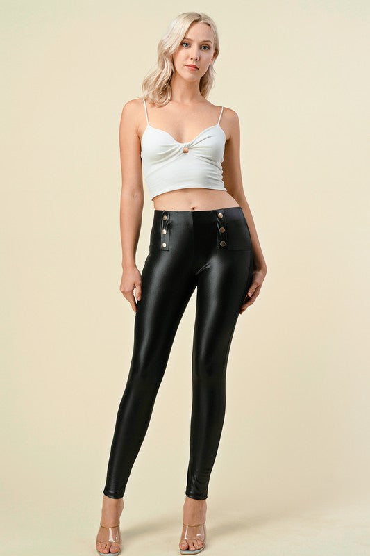 PU6BB BUTTON TRIMME VEGAN LEATHER LEGGINGS