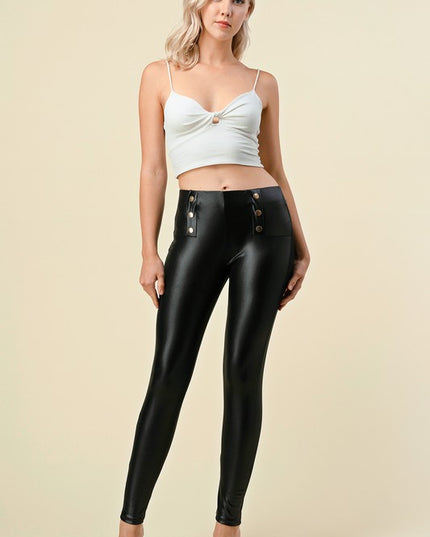 PU6BB BUTTON TRIMME VEGAN LEATHER LEGGINGS
