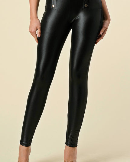 PU6BB BUTTON TRIMME VEGAN LEATHER LEGGINGS