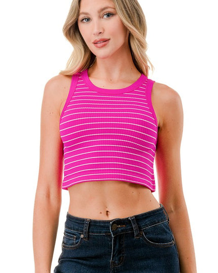 Pinstripe Crop Tank Top – Fitted Stretch Slim Top