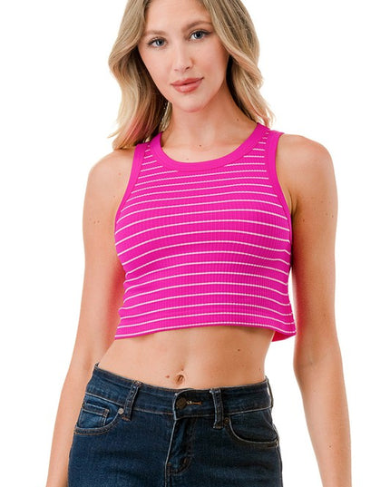 Pinstripe Crop Tank Top – Fitted Stretch Slim Top