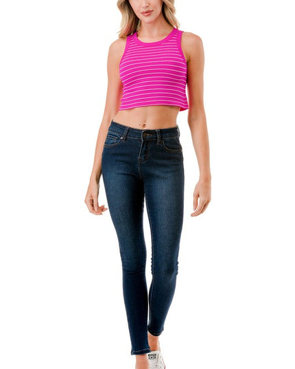 Pinstripe Crop Tank Top – Fitted Stretch Slim Top