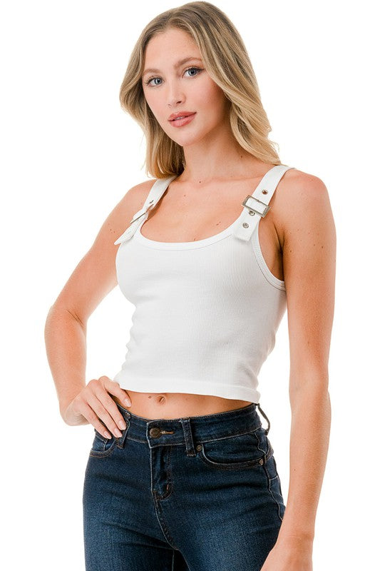 NT85 Fitted Stretch Tank Top – Belt Trim Casual Style