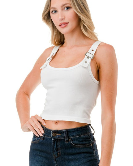 Fitted Stretch Tank Top – Belt Trim Casual Style