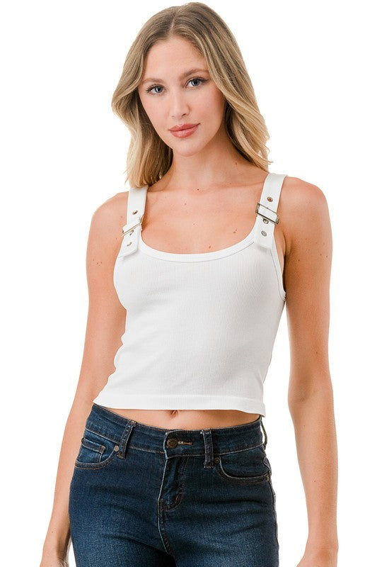 NT85 Fitted Stretch Tank Top – Belt Trim Casual Style