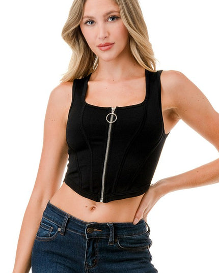 NT86 FULL ZIPPER CROP TANK TOP