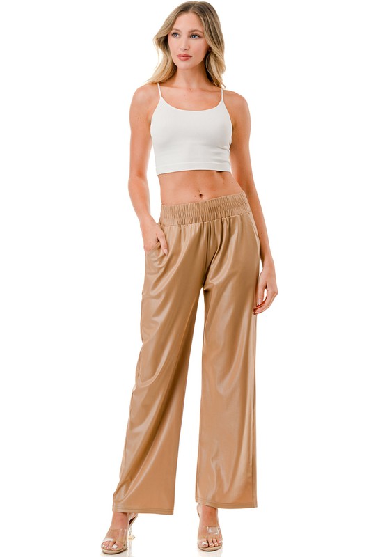 PUJS01 FAUX LEATHER STRAIGHT PANTS