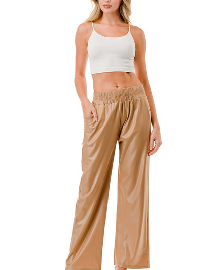 PUJS01 FAUX LEATHER STRAIGHT PANTS