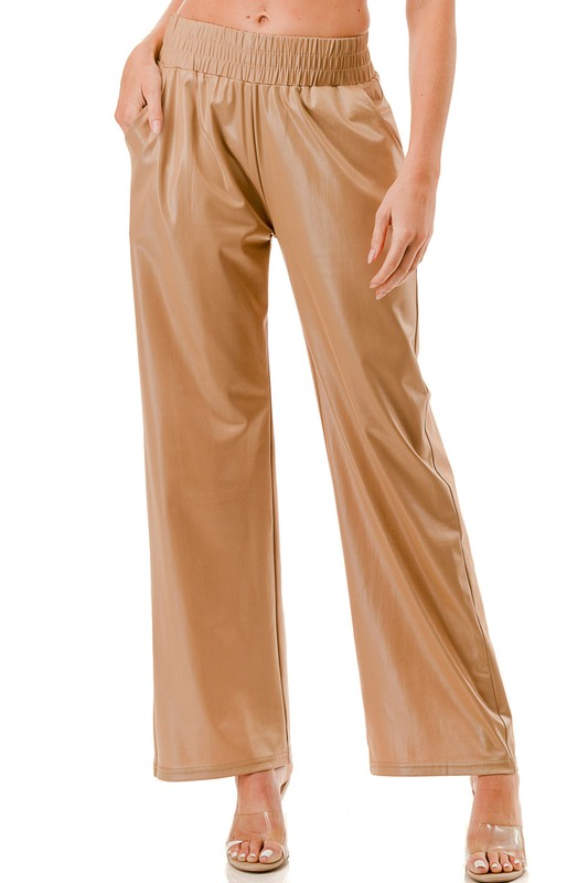 PUJS01 FAUX LEATHER STRAIGHT PANTS