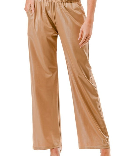 PUJS01 FAUX LEATHER STRAIGHT PANTS