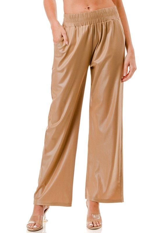 PUJS01 FAUX LEATHER STRAIGHT PANTS