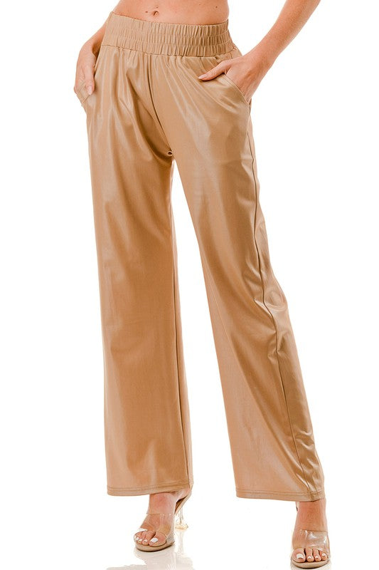 PUJS01 FAUX LEATHER STRAIGHT PANTS