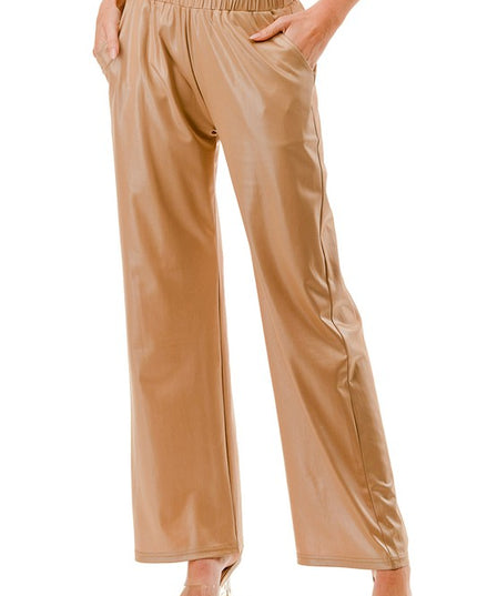 PUJS01 FAUX LEATHER STRAIGHT PANTS