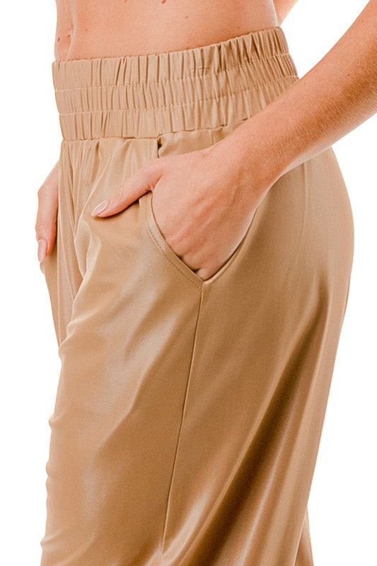 PUJS01 FAUX LEATHER STRAIGHT PANTS