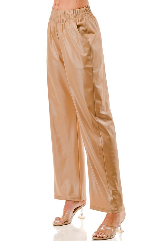 PUJS01 FAUX LEATHER STRAIGHT PANTS