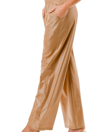PUJS01 FAUX LEATHER STRAIGHT PANTS