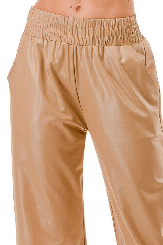 PUJS01 FAUX LEATHER STRAIGHT PANTS