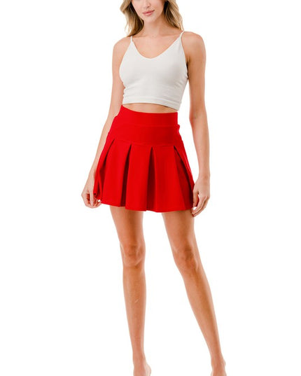 SCU10 Pleated Mini Skort – High Waist Flared Fit