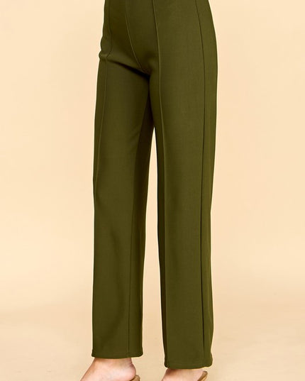 YC405 SOLID PLEATED STRAIGHT PANTS