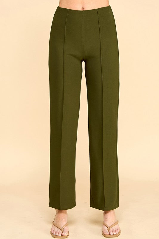 YC405 SOLID PLEATED STRAIGHT PANTS