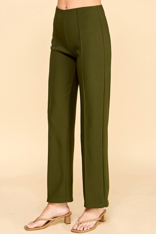 YC405 SOLID PLEATED STRAIGHT PANTS