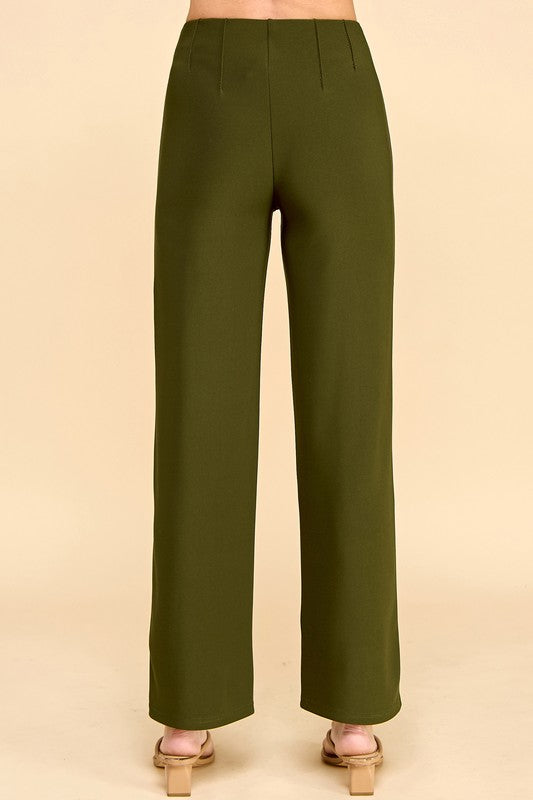 YC405X PLUS SIZE SOLID PLEATED STRAIGHT PANTS